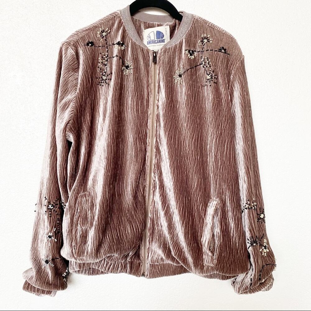 Americanino Velvet Beaded Floral Bomber Jacket Size Large